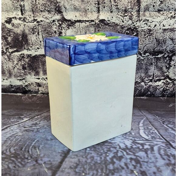 Vintage Ceramic Cow Canister with Floral Design and blue lid - Picture 3 of 7